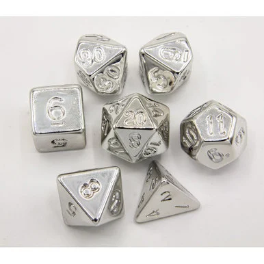Critical Hit Collectibles Silver Set of 7 Almost Metal Polyhedral Dice w/ Silver Numbers for D20 Based RPG's - Critical Hits