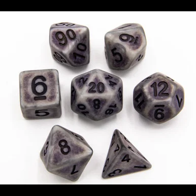 Critical Hit Collectibles Silver Set of 7 Ancient Polyhedral Dice w/ Black Numbers for D20 Based RPG's - Critical Hits
