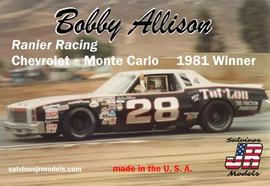 Salvinos JR Models BAMC1981R Bobby Allison 1981 #28 Monte Carlo Riverside Winner, 1/25 Scale Model Kit