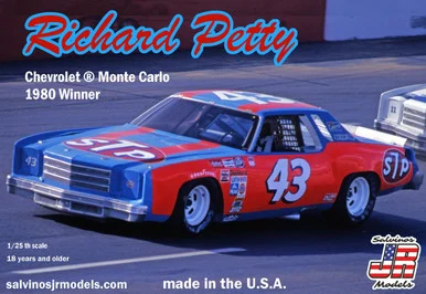 Salvinos JR Models RPMC1980N Richard Petty 1980 #43 Monte Carlo Nashville Winner, 1/25 Scale Model Kit