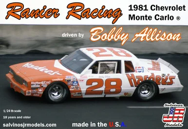 Salvinos JR Models RRMC1981C Ranier Racing 1981 #28 Monte Carl driven by Bobby Allison 1/24 Scale Model Kit