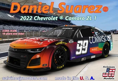 Salvinos JR Models THC2022DSP Trackhouse Racing 2022 #99 Commscope Chevrolet Camaro Driven by Daniel Suarez 1/24 Scale Model Kit