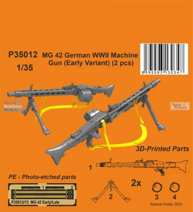 SPHP35012P 1:35 Special Hobby MG42 German WW2 Machine Gun (Early) Set