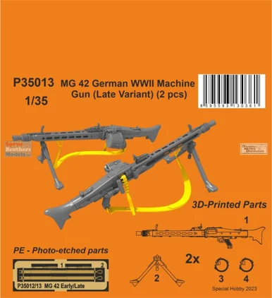 SPHP35013P 1:35 Special Hobby MG42 German WW2 Machine Gun (Late) Set