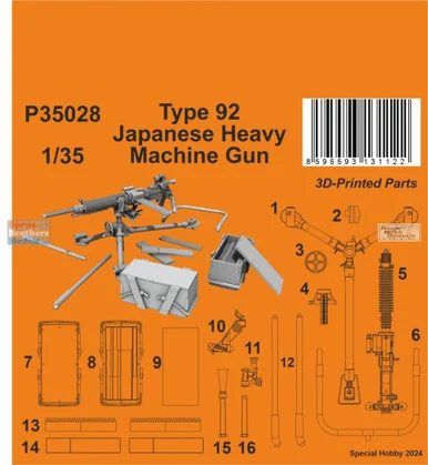SPHP35028P 1:35 Special Hobby Type 92 Japanese Heavy Machine Gun