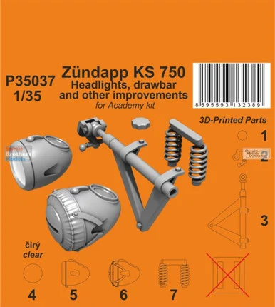 SPHP35037P 1:35 Special Hobby Zundapp KS 750 Headlights, Drawbar and Other Improvements (ACA kit)