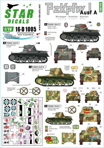 SRD16D1005 1:16 Star Decals - German Pz.Kpfw.I Ausf A
