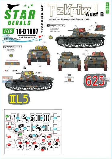 SRD16D1007 1:16 Star Decals - Panzer Pz.Kpfw.I Ausf.B Attack on Norway and France 1940