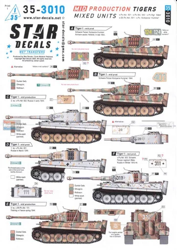 SRD353010 1:35 Star Decals - Mid Production Tigers - Mixed Units