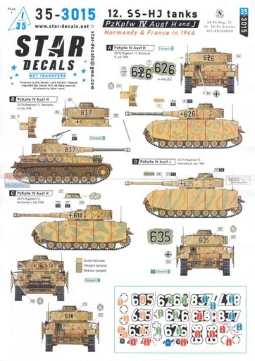 SRD353015 1:35 Star Decals: 12-SS Hitlerjugend Tanks - PzKpfw IV Ausf H and J