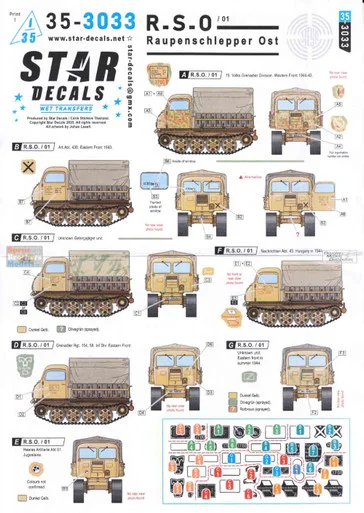 SRD353033 1:35 Star Decals: R.S.O. / 01 - Steyr Raupenschlepper Ost