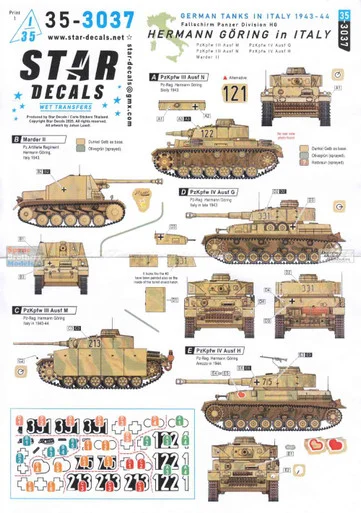 SRD353037 1:35 Star Decals: German Tanks in Italy 1943-44 - Hermann Goring in Italy