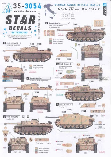 SRD353054 1:35 Star Decals: German Tanks in Italy 1943-44 - StuG III Ausf.G