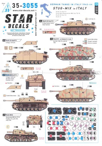 SRD353055 1:35 Star Decals: German Tanks in Italy 1943-44 - StuG Mix