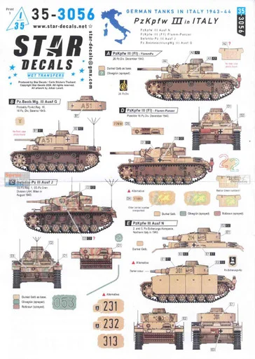 SRD353056 1:35 Star Decals: German Tanks in Italy 1943-44 - Panzer Pz.Kpfw.III