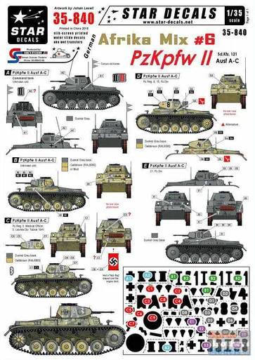 SRD35840 1:35 Star Decals - German Afrika Mix #6 Panzer II Ausf A-C Sd.Kfz.121