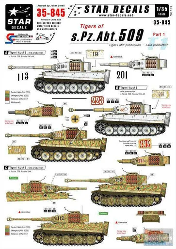 SRD35845 1:35 Star Decals - Tigers of s.Pz.Abt.509 Part 1 Tiger I Mid & Late