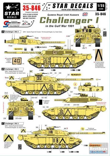 SRD35846 1:35 Star Decals - Challenger I in the Gulf War 1991 Queens Royal Irish Hussars
