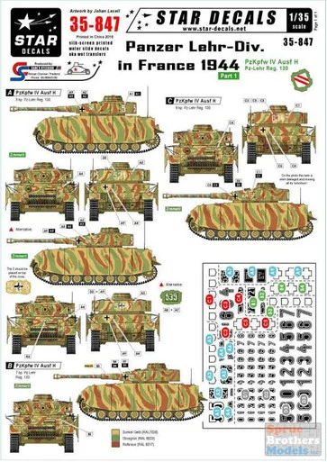 SRD35847 1:35 Star Decals - Panzer Lehr-Div. in France 1944 Part 1 (Panzer IV Ausf H)