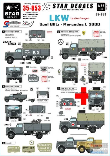SRD35853 1:35 Star Decals - LKW Lastkraftwagen Opel Blitz - Mercedes L 3000