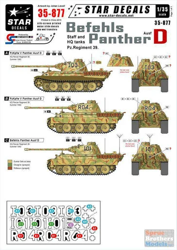 SRD35877 1:35 Star Decals - Befehls Panther D Ausf D Staff & HQ Tanks Pz.Regiment 39