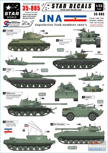SRD35885 1:35 Star Decals - JNA Yugoslavian Tank Numbers 1990's
