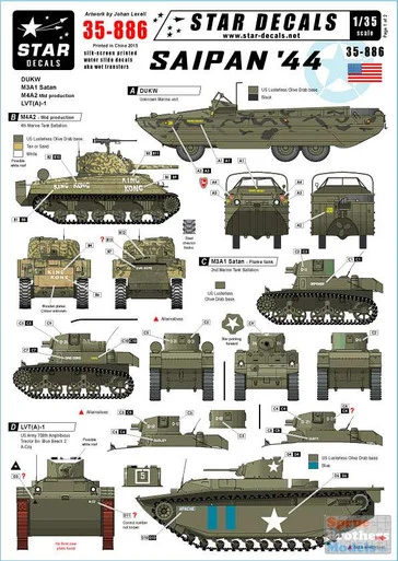 SRD35886 1:35 Star Decals - Saipan 1944 DUKW M3A1 Satan M4A2 LVT(A)-1