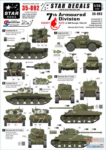 SRD35892 1:35 Star Decals - 7th Armoured Division Desert Rats in NW Europe 1944-45
