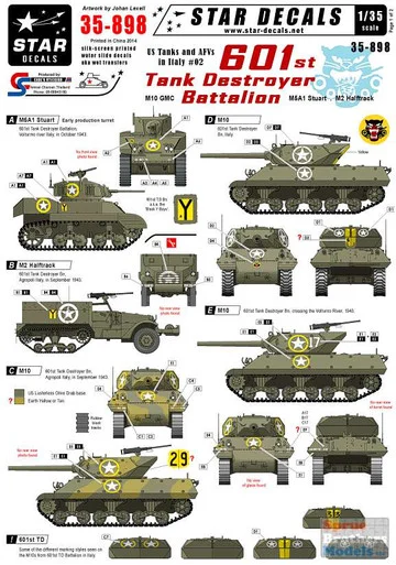 SRD35898 1:35 Star Decals - US Tanks and AFVs in Italy #2: 601st Tank Destroyer Battalion