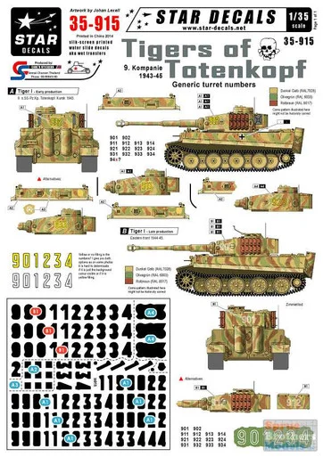 SRD35915 1:35 Star Decals - Tigers of Totenkopf Generic Turret Numbers 9.Kompanie 1943-45