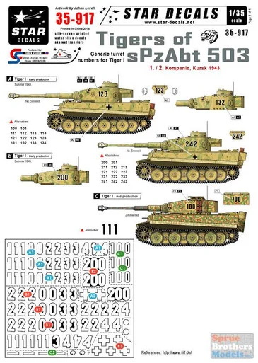 SRD35917 1:35 Star Decals - Tigers of sPzAbt 503 Part 2 Generic Turret Numbers 1./2. Kompanie, Kursk 1943