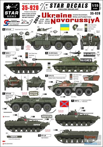 SRD35920 1:35 Star Decals - Ukraine & Novorussiya JS-3M BMD-1 BTR-70 BTR-80 BMK-2 UAZ-469