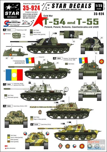 SRD35924 1:35 Star Decals - Cold War T-54 and T-55 Finland Poland Romania Czechoslovokia USSR