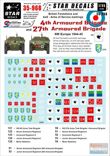 SRD35968 1:35 Star Decals - British 4th and 27th Armoured Brigades Formation and AoS Markings NW Europe 1944-45