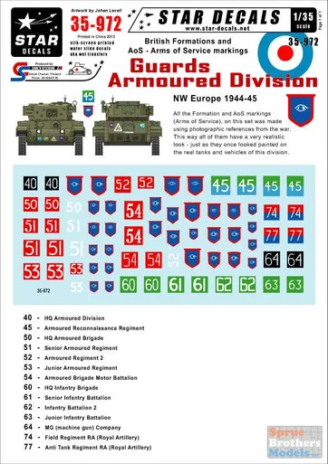 SRD35972 1:35 Star Decals - British Guards Armoured Division Formation and AoS Markings NW Europe 1944-45