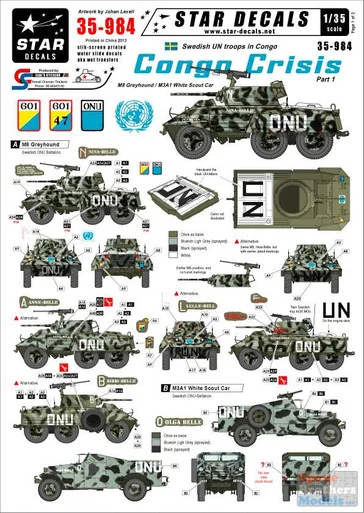 SRD35984 1:35 Star Decals - Congo Crisis Part 1 Swedish UN Troops in Congo M8 / M3A1 White Scout Car