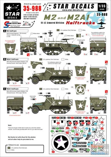 SRD35988 1:35 Star Decals - M2 and M2A1 Halftracks US 12th Armored Division