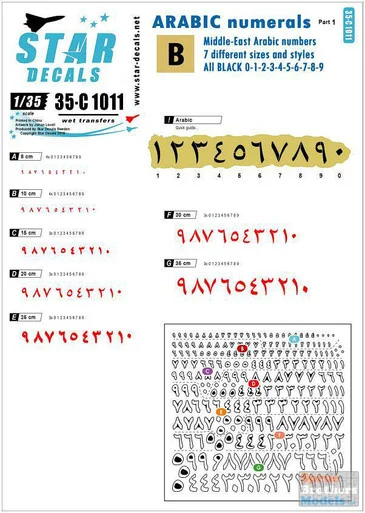 SRD35C1011 1:35 Star Decals - Arabic Numerals Part 1: Black