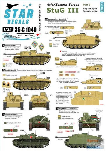 SRD35C1040 1:35 Star Decals - Axis/Eastern Europe #2 STuG III Bulgaria Spain Yugoslavia Italy