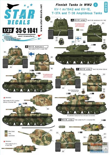 SRD35C1041 1:35 Star Decals - Finnish Tanks in WW2 KV-1 m1942 KV-1E T-37A T-38