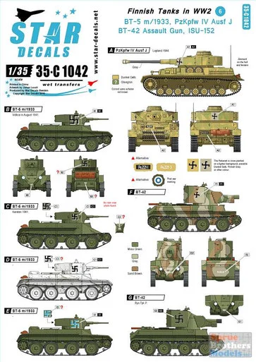 SRD35C1042 1:35 Star Decals - Finnish Tanks in WW2 BT-5 m1933 Panzer IV J BT-42 ISU-152