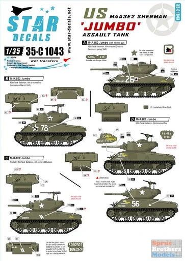 SRD35C1043 1:35 Star Decals - US M4A3E2 Sherman Jumbo Assault Tank