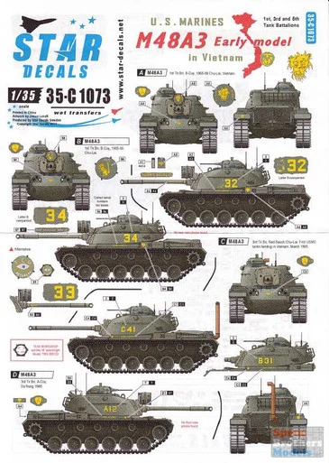 SRD35C1073 1:35 Star Decals US Marines in Vietnam - M48A3 Early Model