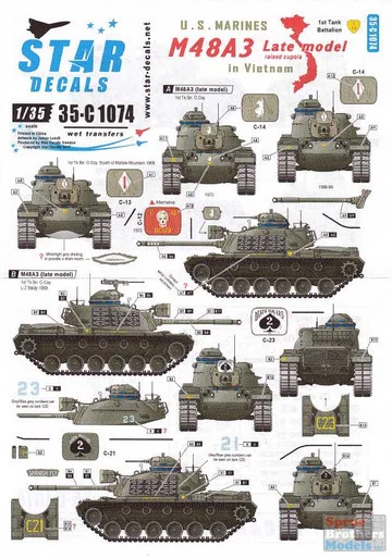 SRD35C1074 1:35 Star Decals US Marines in Vietnam - M48A3 Late Model Raised Cupola