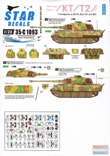 SRD35C1093 1:35 Star Decals - King Tiger Tiger II #1 1.Komp/s.SS.Pz.Abt.101 and 501