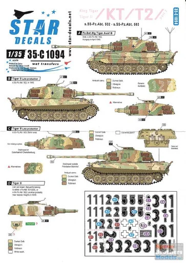 SRD35C1094 1:35 Star Decals King Tiger / Tiger II Part 2: s.SS-Pz.Abt.502 & s.SS-Pz.Abt.503