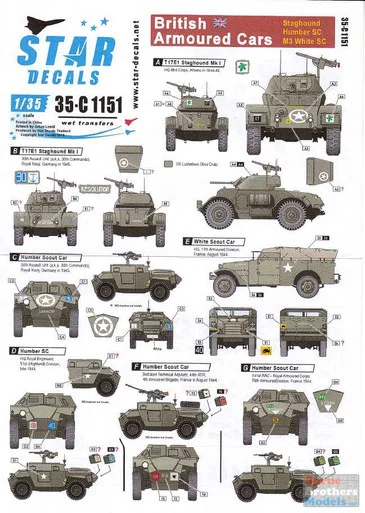 SRD35C1151 1:35 Star Decals - British Armored Cars: Staghound Humber SC M3 White SC