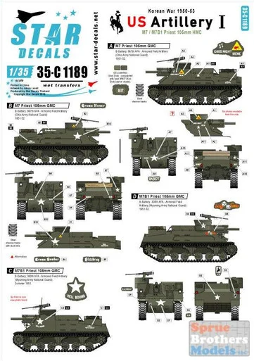 SRD35C1189 1:35 Star Decals - Korean War 1950-53 US Artillery #1 M7 Priest
