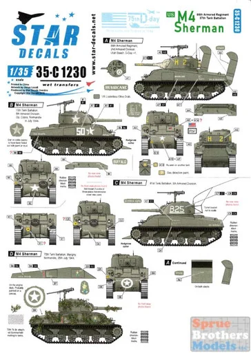 SRD35C1230 1:35 Star Decals - US M4 Sherman - 75th D-Day Special Normandy and France in 1944