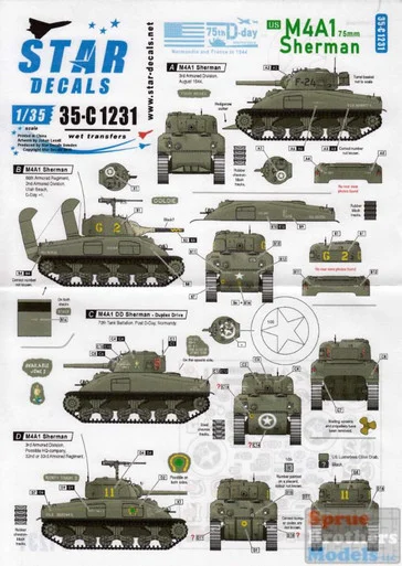 SRD35C1231 1:35 Star Decals - US M4A1 75mm Sherman - 75th D-Day Special Normandy and France in 1944